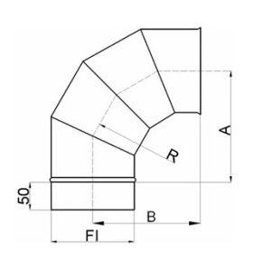 Cot inox SP 90°, ⌀180 mm