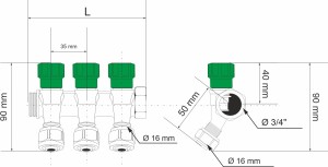 Distribuitor pentru ACM, 3 cai, KOPH, alama 3/4" - Img 2