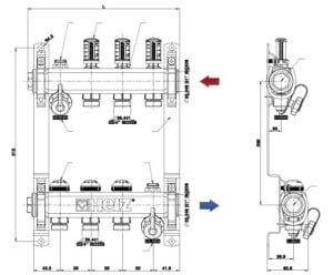 Distribuitor pentru incalzire pardoseala, 16 cai, HERZ, inox 1", cu iesire G 3/4 - Img 2