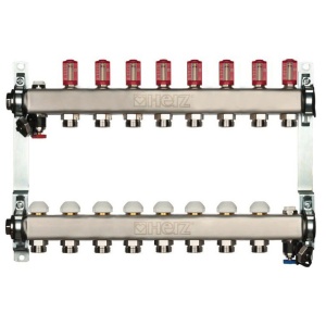 Distribuitor pentru incalzire pardoseala, 8 cai, HERZ, inox 1", cu iesire G 3/4