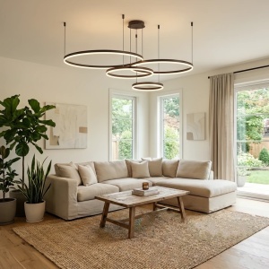 Lustra LED, Culoare Maro Inchis, 3 cercuri 80+60+40 cm cu telecomanda, WIFI 2.4G lumina/rece/calda/neutra intensitate reglabila - Img 2