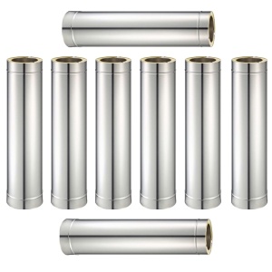 Pachet 8 bucati tub inox izolat pentru cos fum KOPH, cu perete dublu, lungime 1 m, diametru interior 180 mm