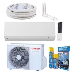 Pachet aparat de aer conditionat Toshiba Edge White 13000 BTU/h, A+++, Ultra Pure Filter, Low Noise, 8°C Mode, Wi-Fi Ready, Self-cleaning Kit de instalare, Suporti si Cleanex clima pack curatare si igienizare
