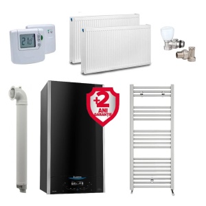 Pachet apartament cu 1 camera, centrala Ariston ALTEAS ONE+ NET, 24 kW, Wi-fi, Clasa A+, Kit de evacuare inclus + Termostat ambient fara fir Honeywell DT92A + 2 ani extragarantie, Calorifere, Set robineti tur/retur
