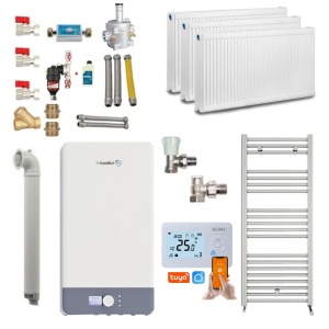 Pachet apartament cu 2 camere, centrala termica pe gaz in condensare Fondital Antea Next KC 26 kW, Calorifere, Termostat Inteligent, Set robineti calorifere, Kit evacuare inclus si Kit complet armaturi montaj