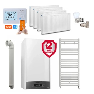 Pachet apartament cu 3 camere, centrala Ariston Clas One WIFI 24 kW, incalzire si ACM, Kit evacuare inclus + Termostat inteligent KOPH i302 + 2 ani extragarantie, Calorifere, Set robineti tur/retur