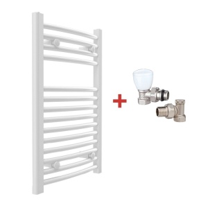 Pachet Calorifer (radiator) de baie TERMAX, tip scarita, din otel, curbat 600/1860 mm, 1334 W, Robineti Tur/Retur KOPH 1/2"