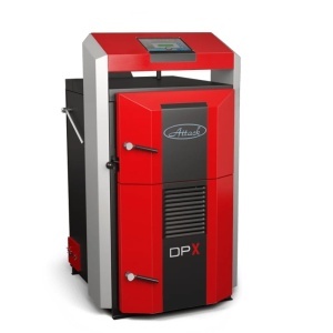 Pachet cazan pe lemne cu gazeificare ATTACK DPX, 25 kW, volum manta apa 100 litri, grosime camera ardere 6 mm, randament 91%, lungime maxima bustean 55 cm, cos evacuare Ø150 mm, Vas expaniune, Pompe recirculare, Grup siguranta, Boiler termoelectric 100 l - Img 2