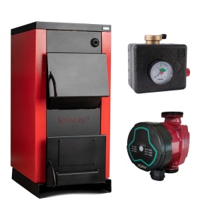 Pachet Centrala/Cazan pe lemn Termax 35 kW, cu ardere standard, volum manta apa 105 litri, Grup Siguranta, Pompa Recirculare