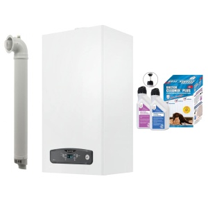 Pachet centrala termica pe gaz/GPL in condensare Ariston Cares S 24 kW, schimbator otel inox, incalzire si ACM, Kit evacuare inclus si Kit rapid de curatare/protectie instalatii termice Doctor Cleanex Plus