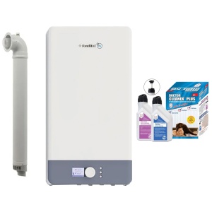 Pachet Centrala termica pe gaz in condensare Fondital Antea Next KC 26 kW, Clasa A, Afisaj color si intuitiv, IPX5D, Incalzire + ACM, Kit de evacuare inclus si Kit rapid de curatare si protectie instalatii termice Doctor Cleanex Plus