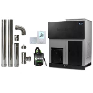 Pachet economic - Centrala cu peleti Termax ECO GRI 50 kW, 330 mp, buncar peleti 170 kg, volum apa 150 litri, diametru cos fum ⌀120 mm + Termostat ambiental KOPH 303RF + Aspirator cenusa 1000W + Cos fum inox de interior ⌀120 mm