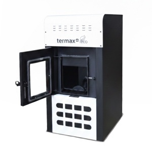 Pachet Smart Control - Termosemineu pe peleti Termax Kamin ECO, 25 kW, 160 mp, volum apa 42 litri, diametru cos fum ⌀80 mm, vas expansiune si pompa recirculare incluse + Termostat inteligent KOPH I302 WiFi + Aspirator cenusa 1000W + Stabilizator tensiune