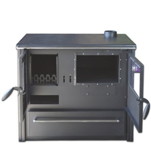 Pachet soba pe lemn Termax Rustik, Samota, 9.5 kW, evacuare pe dreapta, cuptor integrat, randament 76.1%, 63 m², Bordo, set accesorii, aspirator cenusa si suport lemne foc metalic Termax XL - Img 7