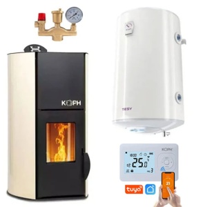 Pachet termosemineu cu peleti KOPH PM 25 kW Fiama, 160 mp, buncar peleti 25 kg, diametru cos fum ⌀80 mm, Boiler Termoelectric 100 litri, Termostat inteligent Wi-Fi KOPH, Grup de siguranta - Img 9