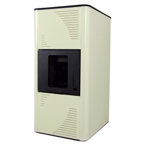 Pachet termosemineu cu peleti Termax Kamin PM 15 kW, 120 mp, buncar peleti 30 kg, volum apa 30 litri, diametru cos fum ⌀80 mm, vas expansiune si pompa recirculare incluse, Bej - Img 4