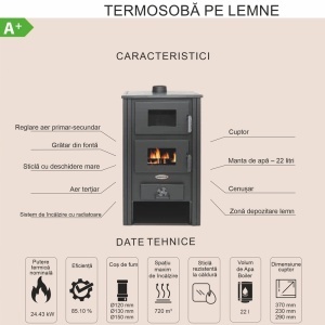 Pachet Termosoba pe lemn Termax Zorile, 24.43 kW, cuptor integrat, randament 85.10%, 155 m², Rosu, Grup siguranta, Pompa recirculare si Boiler termoelectric Ariston 100 litri - Img 10