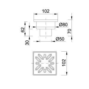 Sifon pardoseala vertical Ø50 mm, 100 x 100 mm, gratar inox, STYRON STY50950