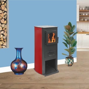 Soba pe lemn Termax Corex, 6.11 kW, evacuare spate, randament 86.49%, 40 m², spatiu depozitare lemne, Bordo - Img 3