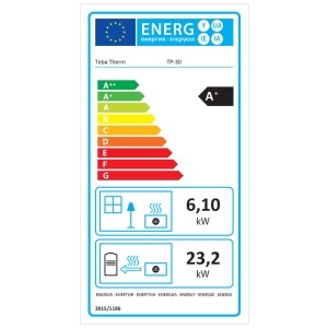 Termosemineu pe lemn/peleti TEBA TP-30, 30 kW, randament 92%, buncar peleti 25 kg, diametru cos fum ⌀100 mm, 1002 x 900 x 540 mm - Img 2
