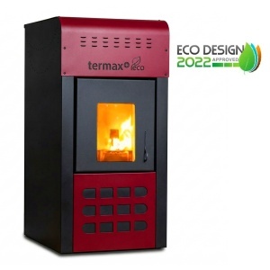 Termosemineu pe peleti Termax Kamin ECO, 25 kW, 160 mp, buncar peleti 45 kg, volum apa 42 litri, diametru cos fum ⌀80 mm, vas expansiune si pompa recirculare incluse, Bordo - Img 3