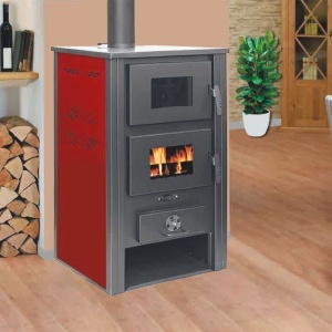 Termosoba pe lemn Termax Zorile, 24.43 kW, cuptor integrat, randament 85.10%, 155 m², Rosu - Img 2