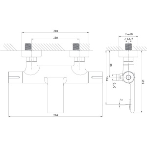 Baterie perete termostatica pentru cada si dus, Cersanit Virgo S951-562, Negru - Img 2