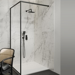 Cabina de dus larga, tip walk-in, profil negru, 90x200, sticla transparenta - Img 3