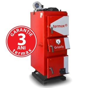 Centrala/Cazan pe lemn/carbune Termax Grizzly 33 kW cu ventilator si automatizare, 220 m², Ø cos fum 180 mm, volum manta apa 120 litri, grosime focar 6 mm, randament 86%, 1745 x 1120 x 560 mm