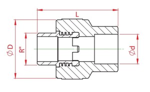 Mufa teava PPR alb, Ø25 - 3/4 E, filet exterior, PN25