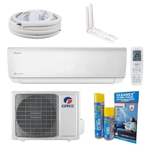 Pachet aparat aer conditionat Gree Bora A4 Silver 12000 BTU, GWH12AABXB-K6DNA4A , Incalzire si Racire, Clasa A++, Wi-Fi, Kit de instalare inclus, Suporti si Cleanex Clima Pack curatare si igienizare