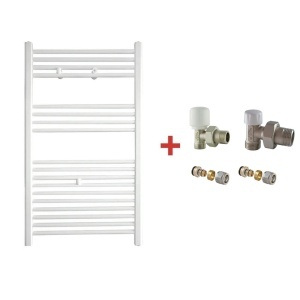 Pachet Calorifer (radiator) de baie TERMAX, tip scarita, din otel, drept 500/1000 mm, 463 W, Robineti Tur/Retur Gaia 1/2" + conector pexal inclus