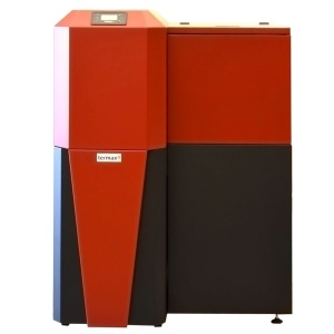 Pachet centrala mixta lemn/pelet Termax Tera 28 kW, 185 mp, buncar peleti 95 kg, volum manta apa 75 litri, diametru cos Ø120 mm, Termostat inteligent KOPH I302, Pompa recirculare, Boiler termoelectric 100 litri, Grup siguranta, Calorifere si Robineti - Img 4