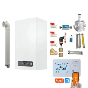 Pachet centrala termica pe gaz/GPL in condensare Ariston Cares S 24 kW, schimbator otel inox, incalzire si ACM, Kit evacuare inclus, Kit armaturi, Termostat inteligent Wi-Fi KOPH