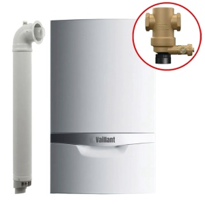 Pachet Centrala termica pe gaz in condensare Vaillant ecoTEC Plus VU OE 806/5-5, 80 kW, doar incalzire, Kit de evacuare inclus + Filtru antimagnetita si anti-namol, Reflex Exdirt D 1 1/4" M