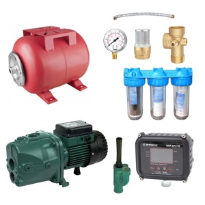 Pachet corp hidrofor cu ejector DAB DP102M, vas expansiune 50 litri, presostat electronic, set 3 filtre pentru apa, supapa de sens cu sorb sita si manometru radial