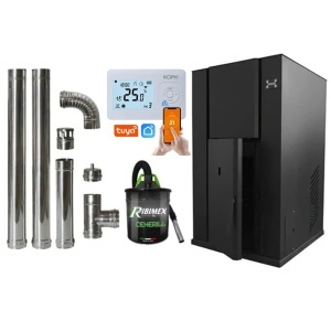 Pachet economic - Centrala termica cu peleti KOPH PM 40 kW, 250 mp, buncar peleti 100 kg, diametru cos fum ⌀100 mm, pompa recirculare si vas expansiune incorporate + Termostat inteligent + Aspirator cenusa 1000W + Cos fum inox de interior ⌀100 mm