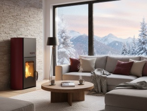 Pachet economic - Termosemineu cu peleti KOPH PM 25 kW Fiama, 160 mp, buncar peleti 25 kg, diametru cos fum ⌀80 mm, pompa recirculare si vas expansiune incorporate, Bordo + Termostat ambiental KOPH 303RF + Aspirator cenusa 1000W + Cos fum inox de interior - Img 4