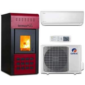 Pachet incalzire si racire - Termosemineu pe peleti Termax Kamin ECO, 25 kW + Aparat aer conditionat Gree Bora A4 Silver 12000 BTU