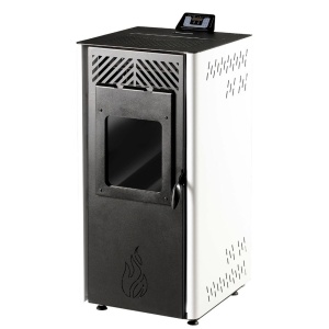 Pachet soba cu peleti TERMAX Kamin PD 10 kW, cu aer cald, 50 m², Alb - Img 3