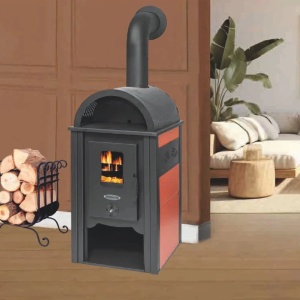 Pachet soba pe lemn Termax Aurora, 8.45 kW, randament 80.36%, 55 m², Rosu, set accesorii, aspirator cenusa si suport lemne foc metalic Termax M - Img 9