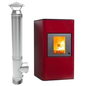 Pachet Termosemineu pe peleti Termax Kamin PM 15 kW, 120 mp, buncar peleti 30 kg, volum apa 30 litri, diametru cos ⌀80 mm, vas expansiune, pompa recirculare incluse si cos de fum din inox cu dublu perete, inaltime 4 metri, diametru interior ⌀80 mm - Img 1