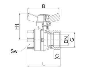 Robinet cu bila HERZ, FI-FI Ø 1/2" nr. 2, PN25, actionare fluture - Img 2