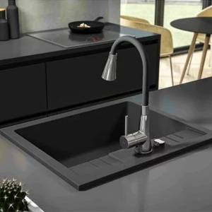 Set chiuveta Granit Ferro Mezzo II 78x48 cm & baterie Zumba II Negru si accesorii Montaj - Img 2