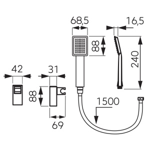 Set dus mobil Sinus, functie FerroEasyClean, furtun dus cu impletitura metalica 150 cm, Negru Mat - Img 2