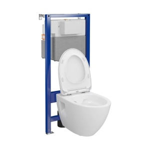 Set vas WC suspendat Moduo Plus CleanOn, capac inclus soft close si rezervor incastrat, S701-814, alb