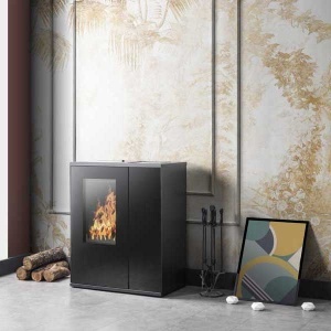 Termosemineu pe lemn/peleti TEBA TP-30, 30 kW, randament 92%, buncar peleti 25 kg, diametru cos fum ⌀100 mm, 1002 x 900 x 540 mm
