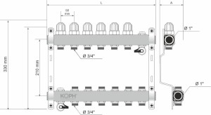 Ansamblu distribuitor pentru corpuri de incalzire, 13 cai, KOPH, inox 1" - Img 2