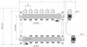 Ansamblu distribuitor pentru corpuri de incalzire, 5 cai, KOPH, inox 1" - Img 2