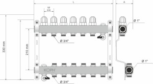 Ansamblu distribuitor pentru corpuri de incalzire, 8 cai, KOPH, inox 1" - Img 2